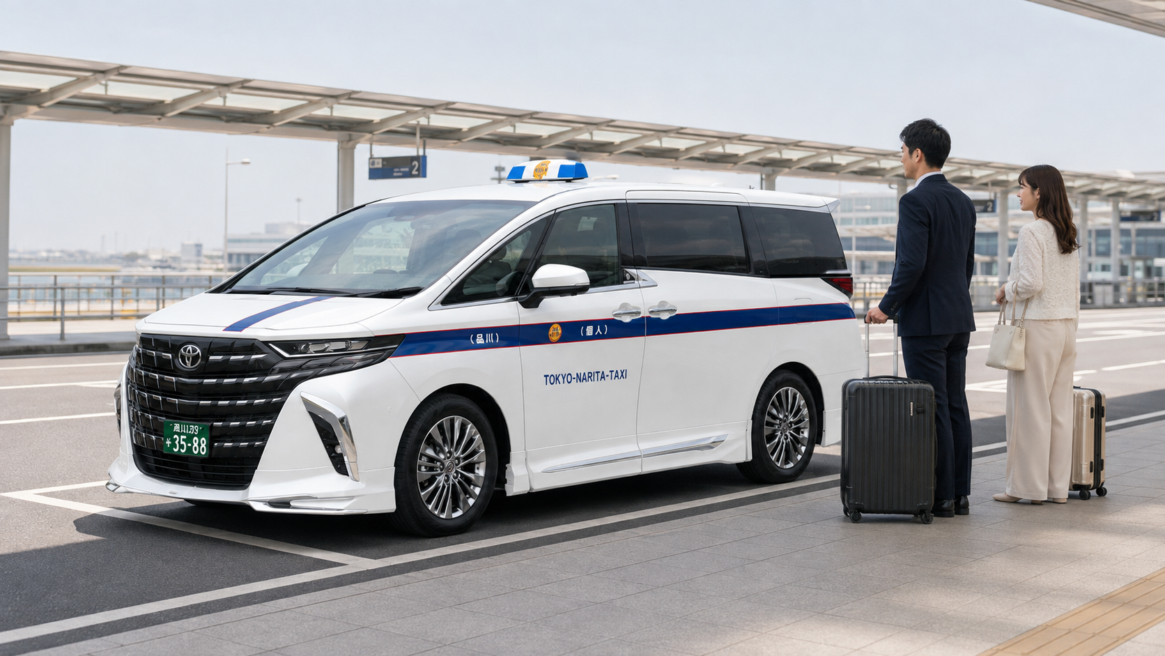 成田空港で送迎車を利用する旅行者のイメージ