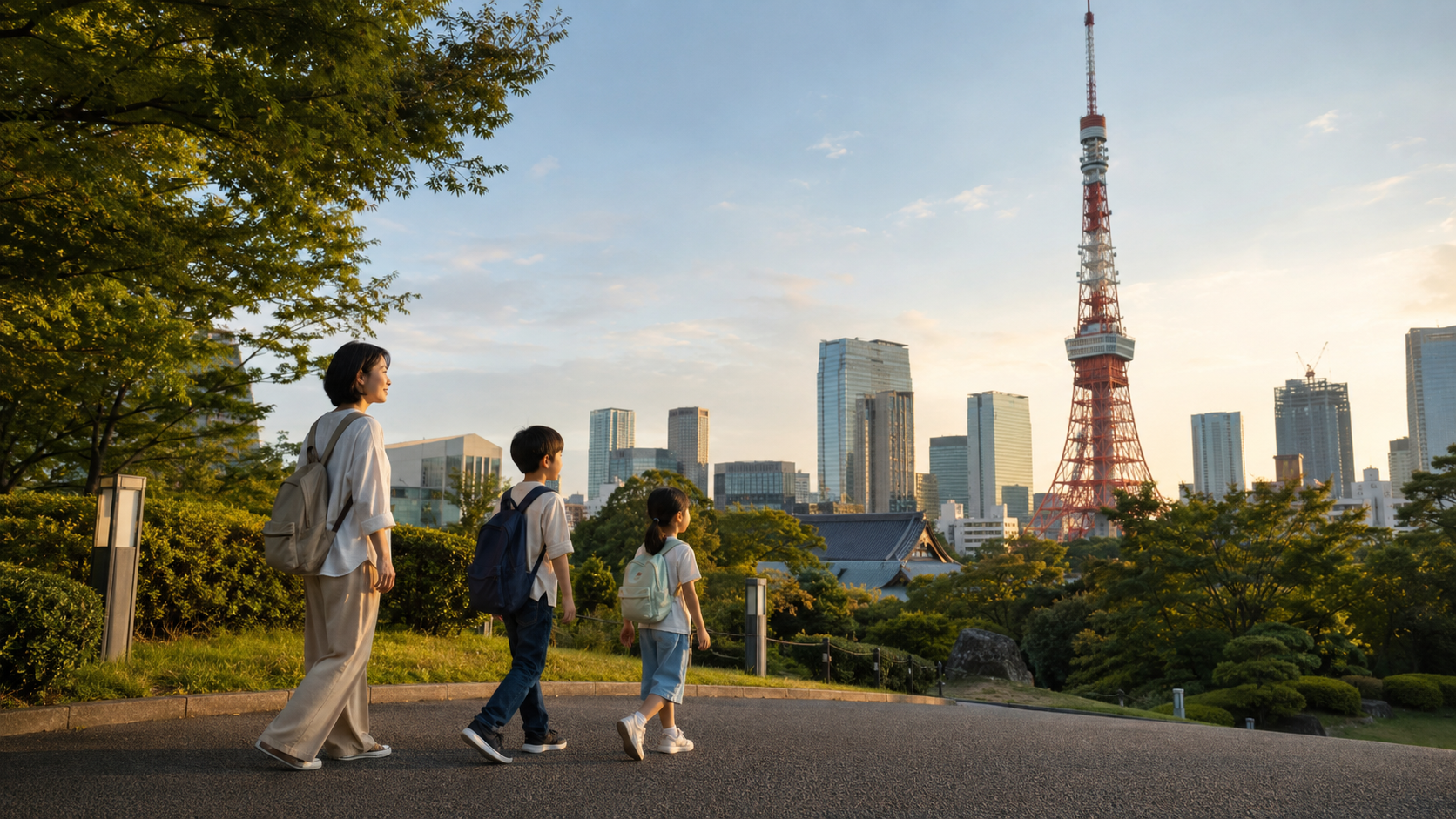 東京プリンスホテル:芝公園から東京タワーへ歩く家族のイメージ