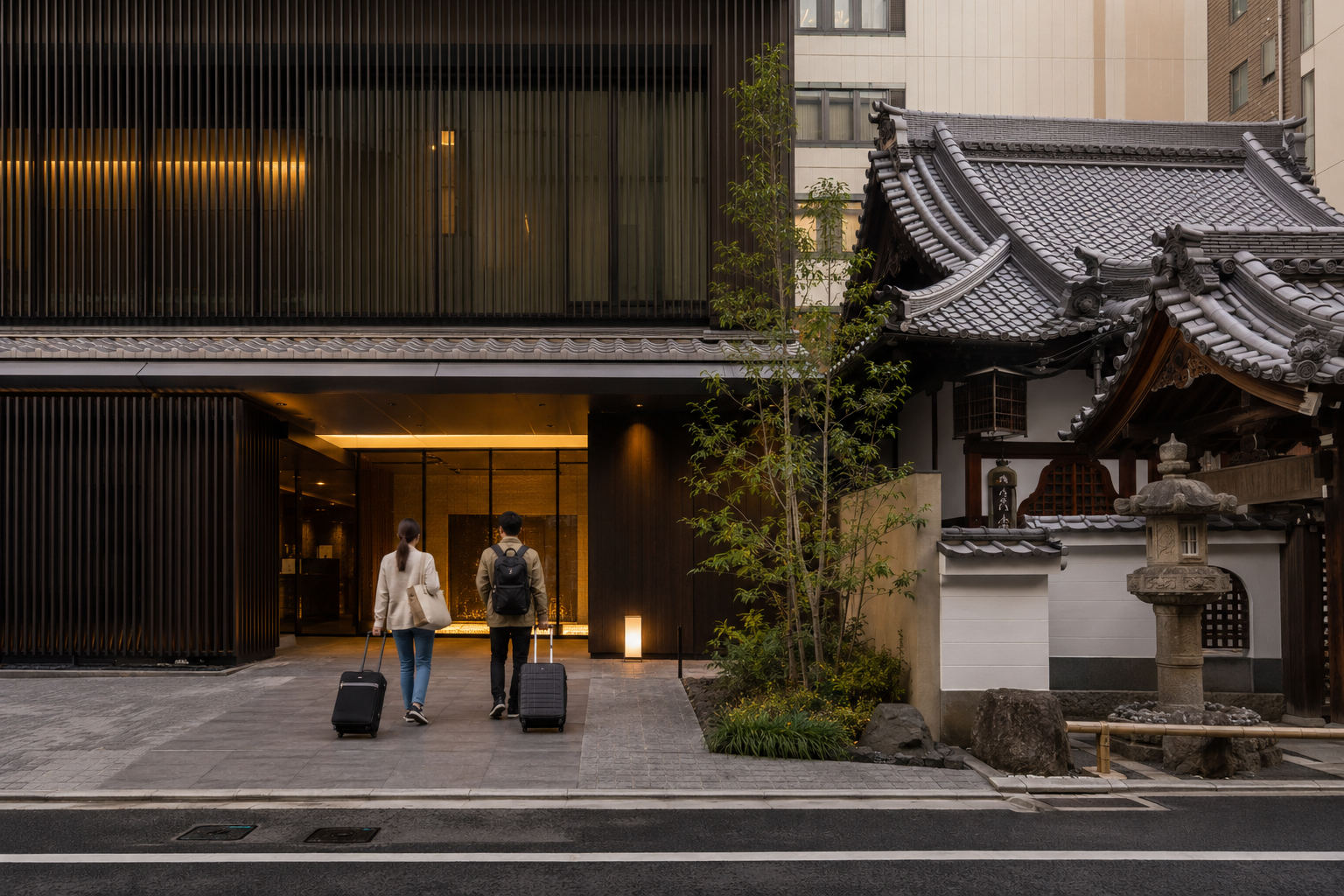 浄教寺と一体になったホテルの外観イメージ