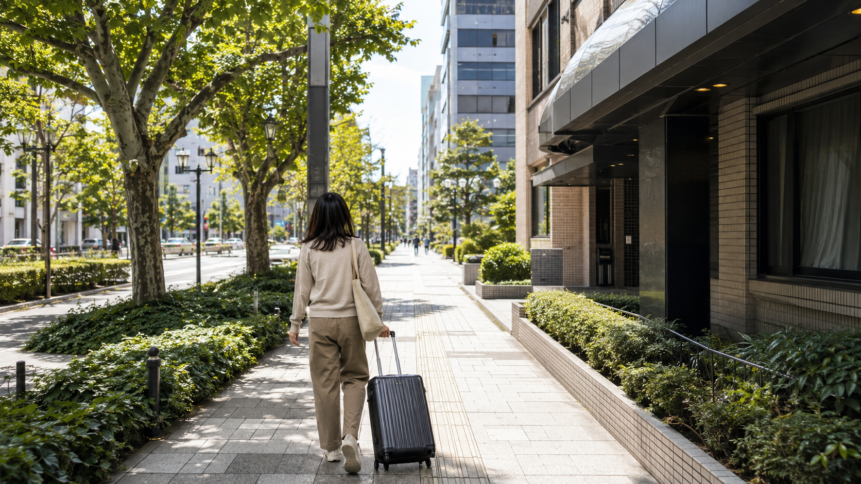 ハイアット リージェンシー 横浜:日本大通りからホテルへ歩く旅人のイメージ