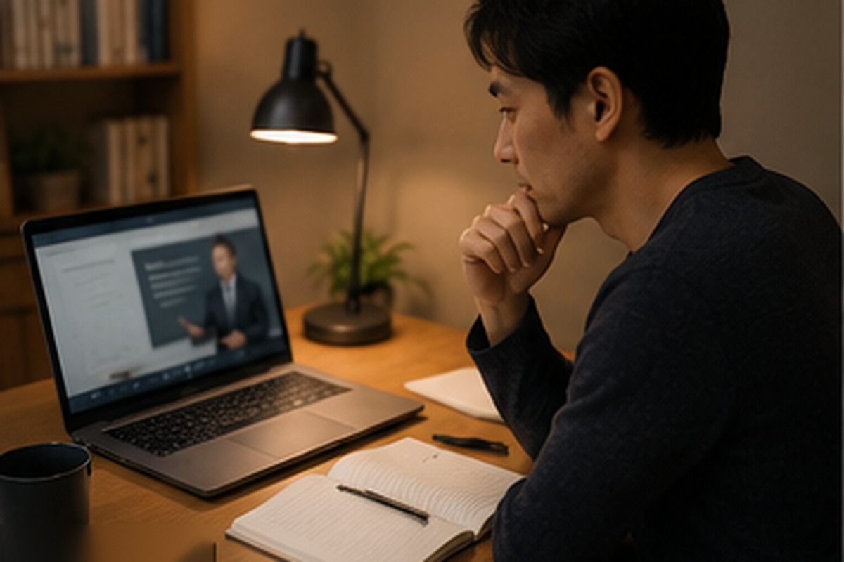 自宅でオンライン学習する社会人のイメージ