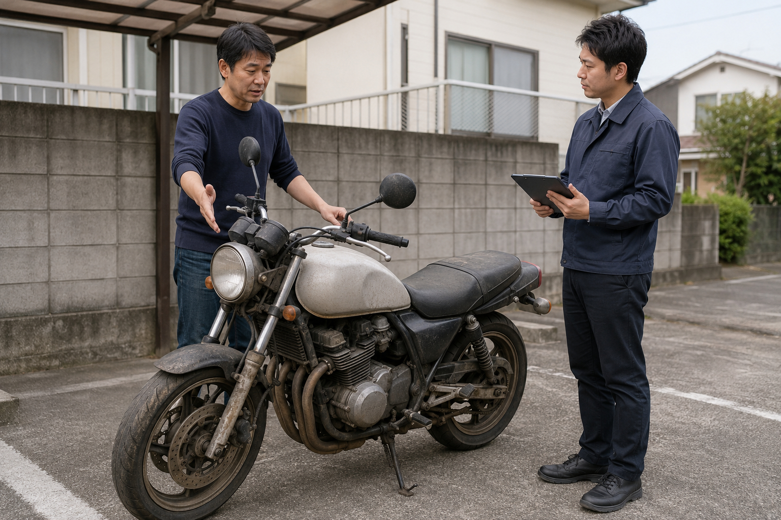 状態が悪いバイクを査定担当者へ相談する所有者