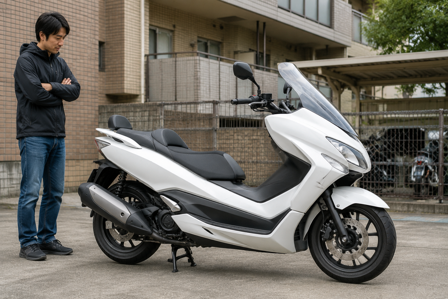 スクータータイプのバイクを査定する場面