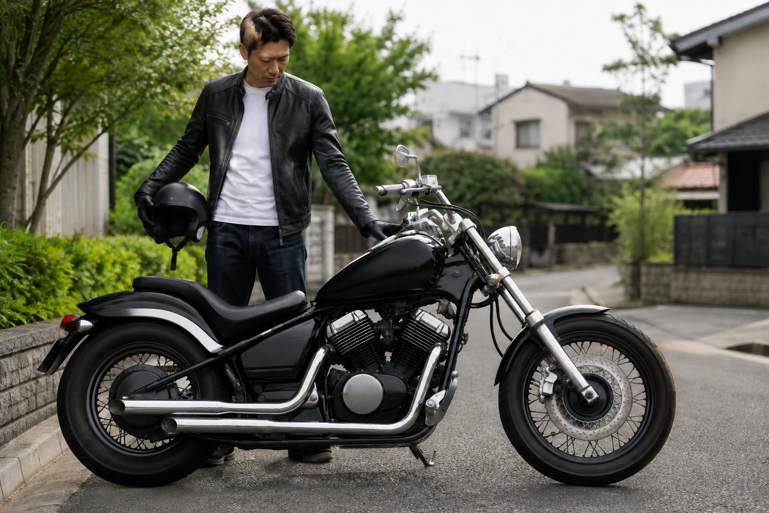 クルーザータイプの250ccバイクを査定する場面