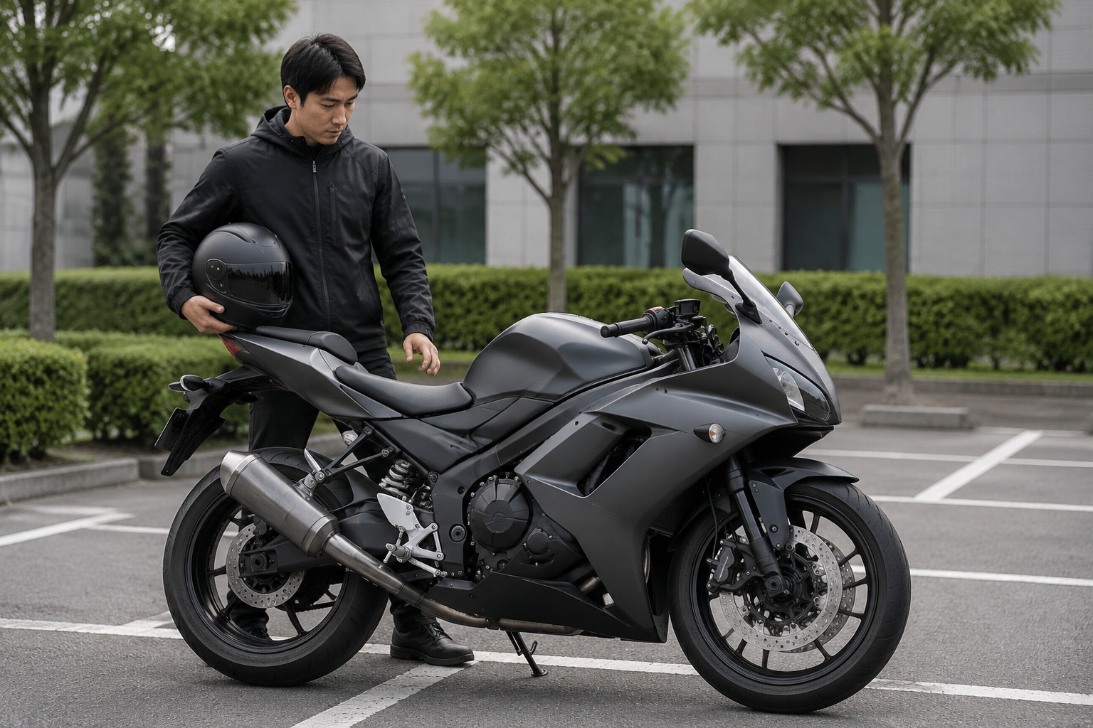 スポーツタイプの400ccバイクを査定する場面