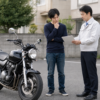 バイクの査定結果を担当者と確認する所有者