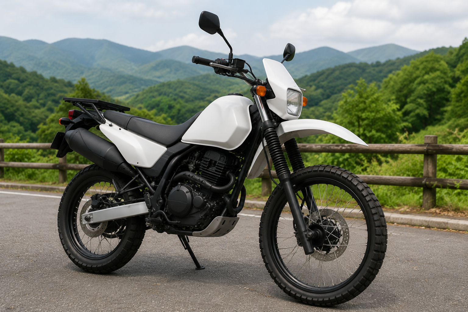 アウトドア系バイクの車体状態を確認する査定場面
