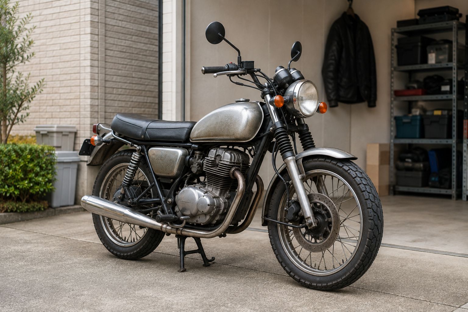 クラシックタイプのバイクを査定する場面