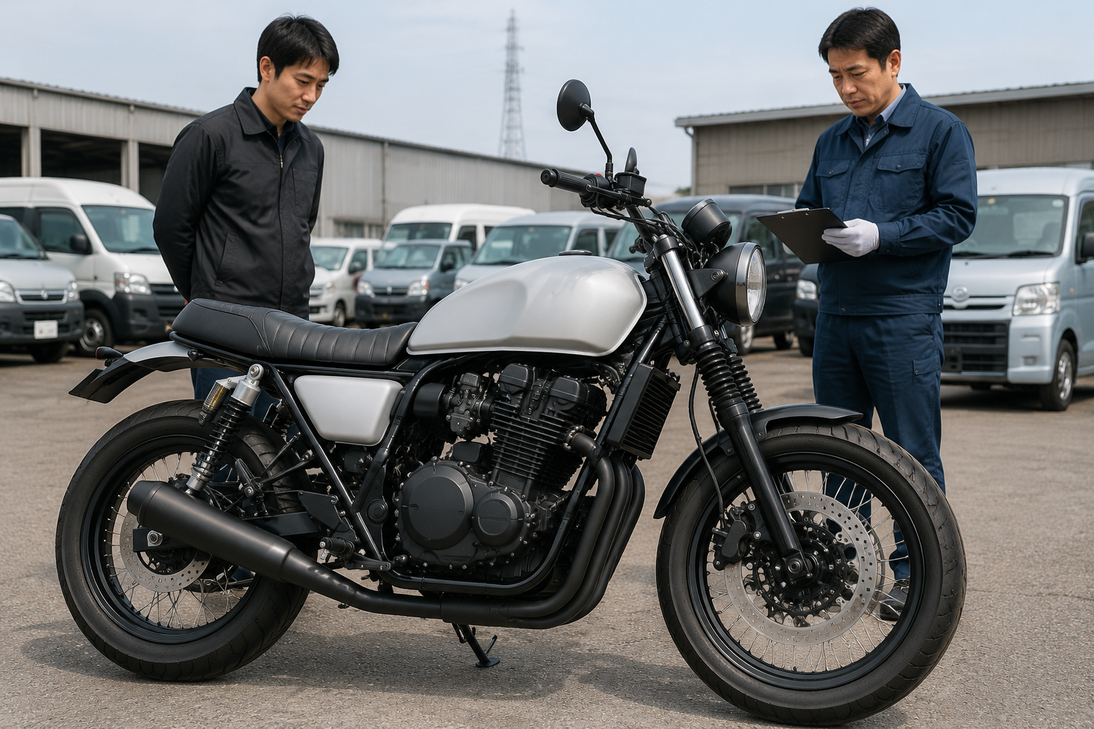カスタムされたバイクの状態を確認する査定場面