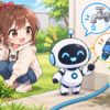 散水 栓 ホース 水 漏れについてワクちゃんとチャッピーが確認しているイラスト