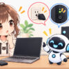 富士通 パソコン 起動 しないについてワクちゃんとチャッピーが確認しているイラスト