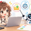 パソコン 修理についてワクちゃんとチャッピーが確認しているイラスト