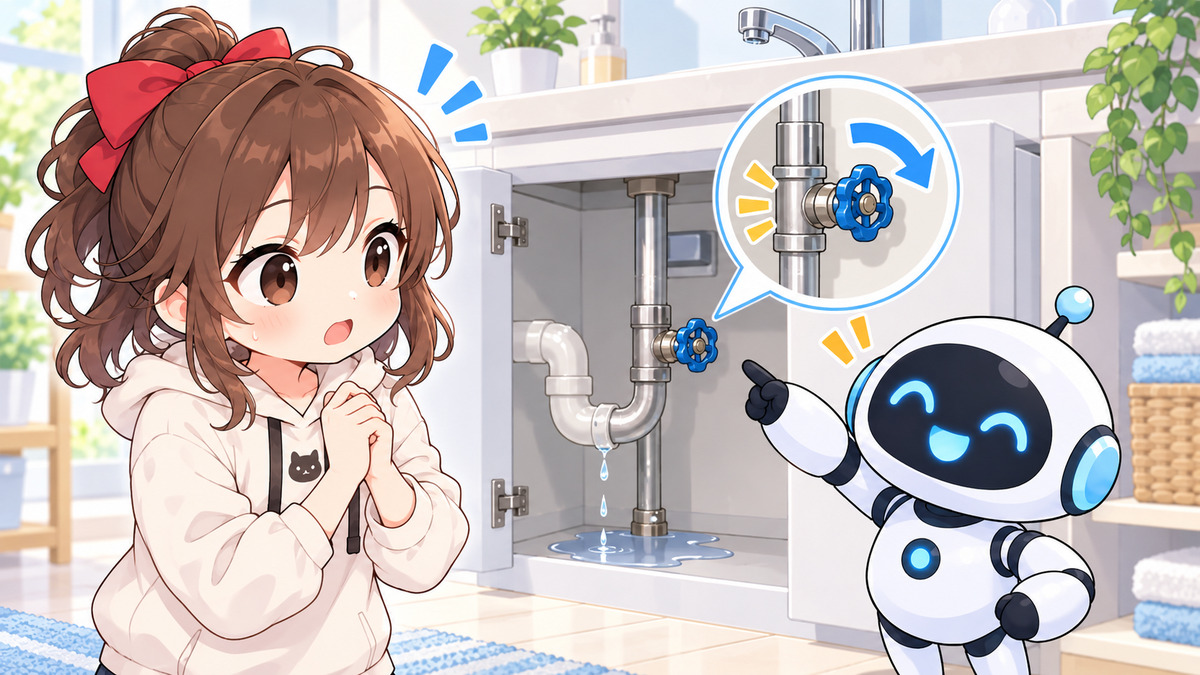 止水栓を確認するイメージ（特定機種の構造・作業手順を示す図ではありません）