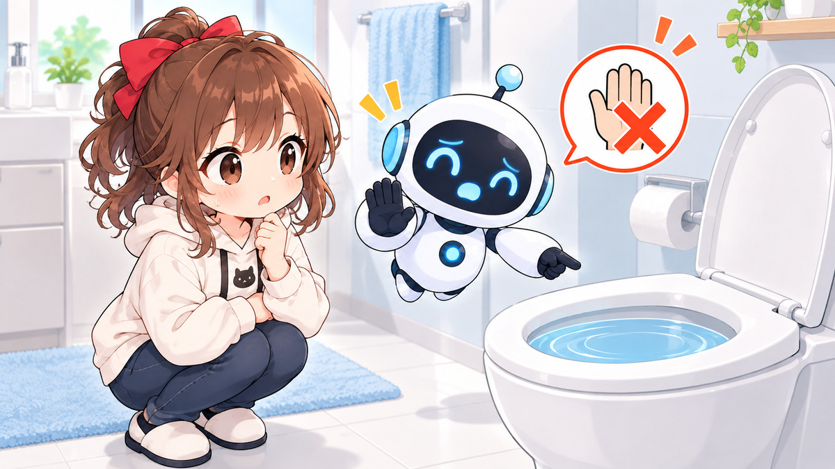 トイレへ水を追加せず状況を確認するイメージ（特定機種の構造・作業手順を示す図ではありません）