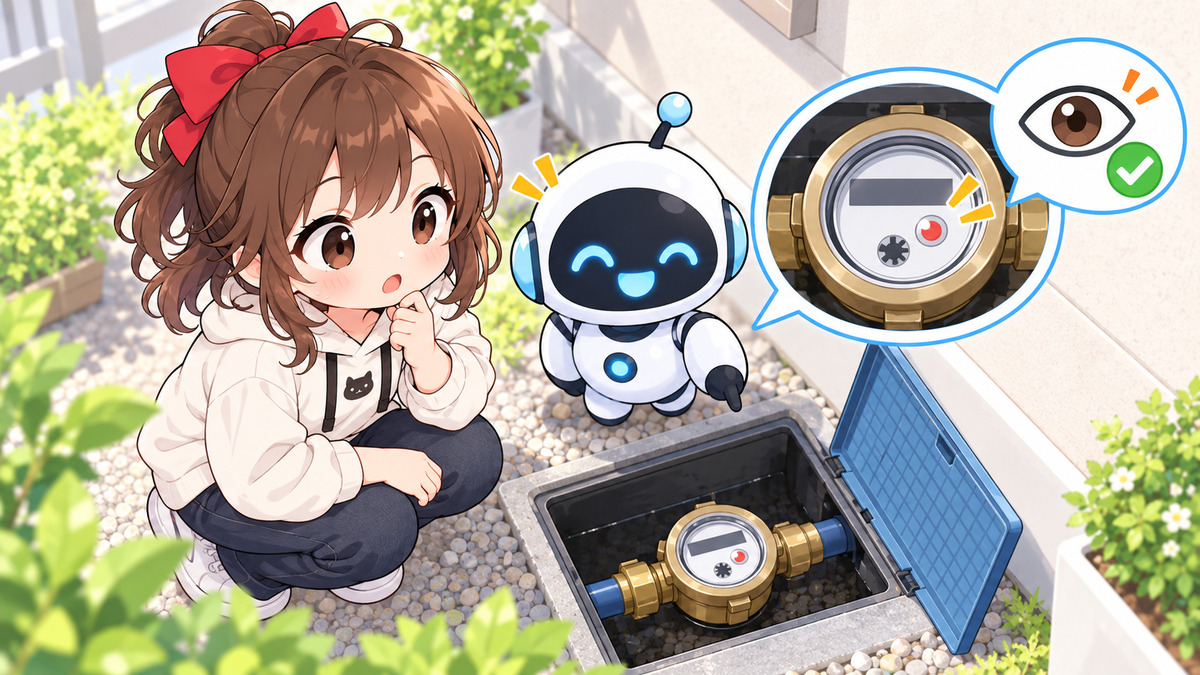 水道メーターを確認するイメージ（特定機種の構造・作業手順を示す図ではありません）