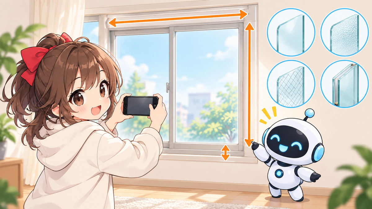 ガラス 屋 さんについてワクちゃんとチャッピーが確認しているイラスト