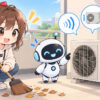 室外 機 動か ないについてワクちゃんとチャッピーが確認しているイラスト