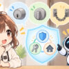 マンション 鍵 交換 費用についてワクちゃんとチャッピーが確認しているイラスト