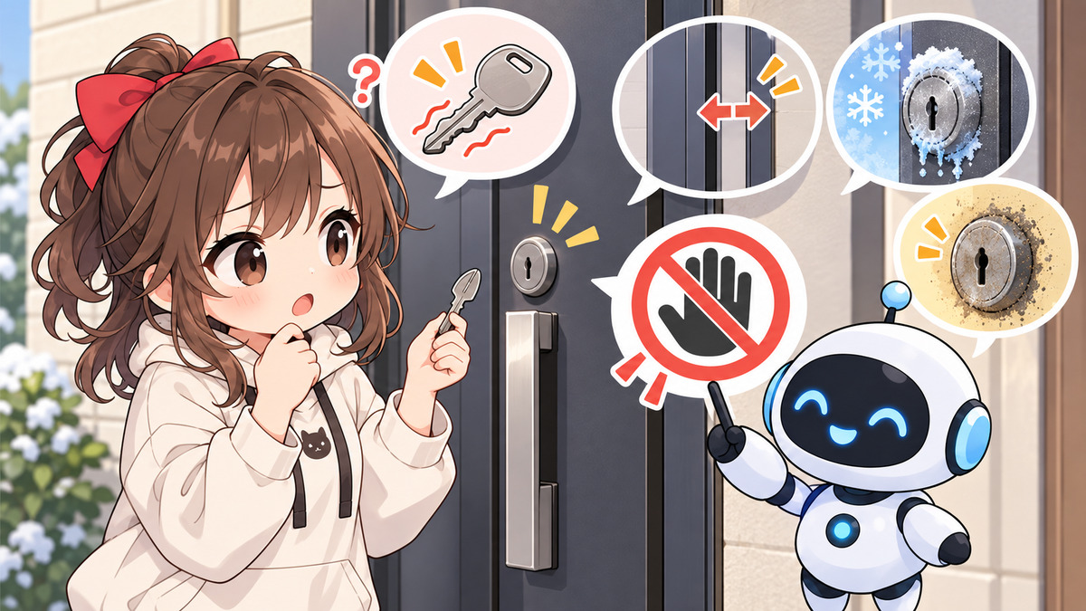 ロッカー 鍵 開け 方についてワクちゃんとチャッピーが確認しているイラスト