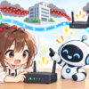 ネット 回線 1 ギガについてワクちゃんとチャッピーが確認しているイラスト