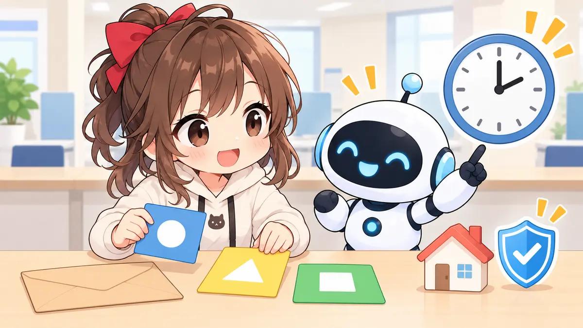 引っ越し 2 人についてワクちゃんとチャッピーが確認しているイラスト