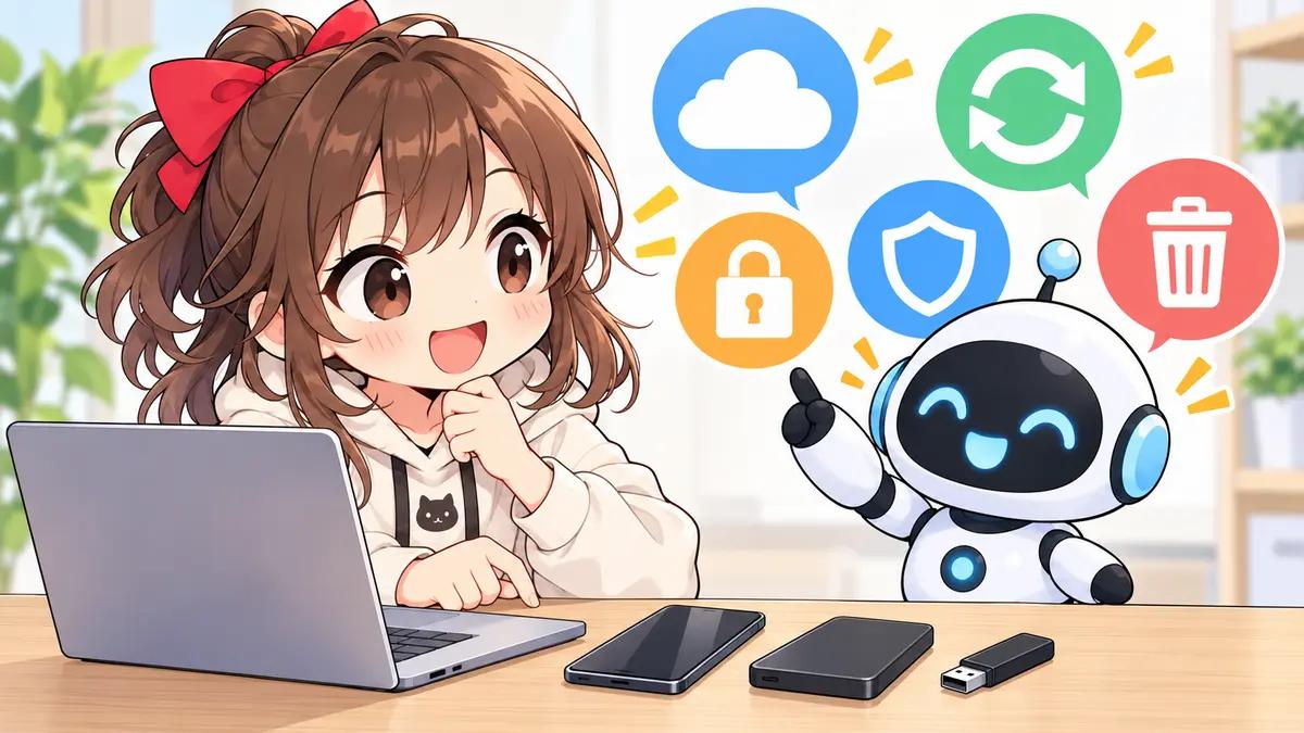 エアコン 掃除についてワクちゃんとチャッピーが確認しているイラスト