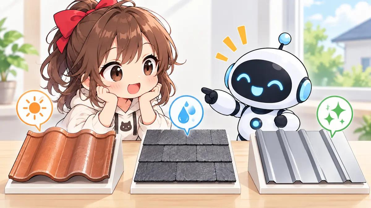 外壁 塗装 の 窓口についてワクちゃんとチャッピーが確認しているイラスト