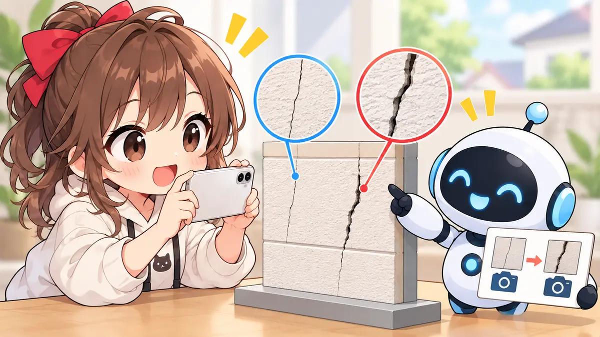 住友 林業 外壁についてワクちゃんとチャッピーが確認しているイラスト