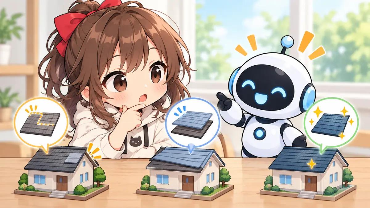 修繕 屋根についてワクちゃんとチャッピーが確認しているイラスト