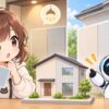 外壁 塗装 フッ素についてワクちゃんとチャッピーが確認しているイラスト