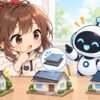 屋根 の 樋 修理についてワクちゃんとチャッピーが確認しているイラスト