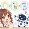 楽天 モバイル に 乗り換えるについてワクちゃんとチャッピーが確認しているイラスト