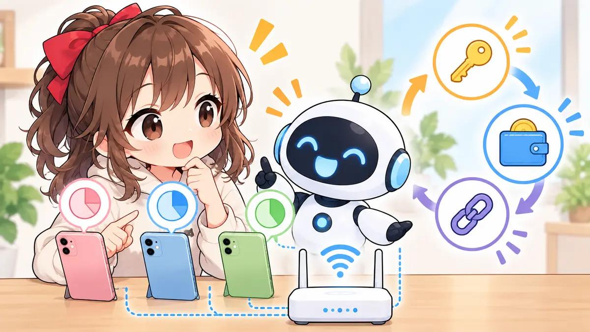 ドコモ のりかえについてワクちゃんとチャッピーが確認しているイラスト