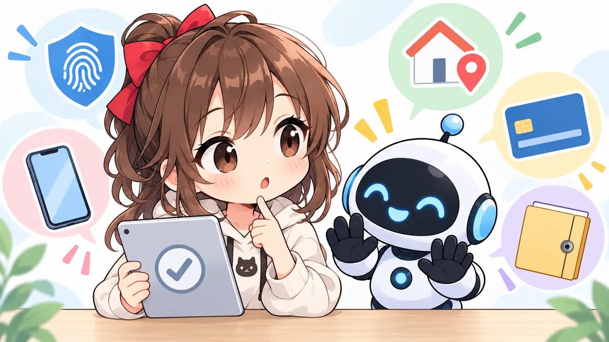 ahamo 乗り換え iphoneについてワクちゃんとチャッピーが確認しているイラスト