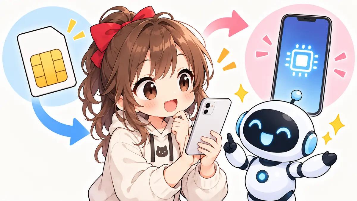 linemo povo 比較についてワクちゃんとチャッピーが確認しているイラスト