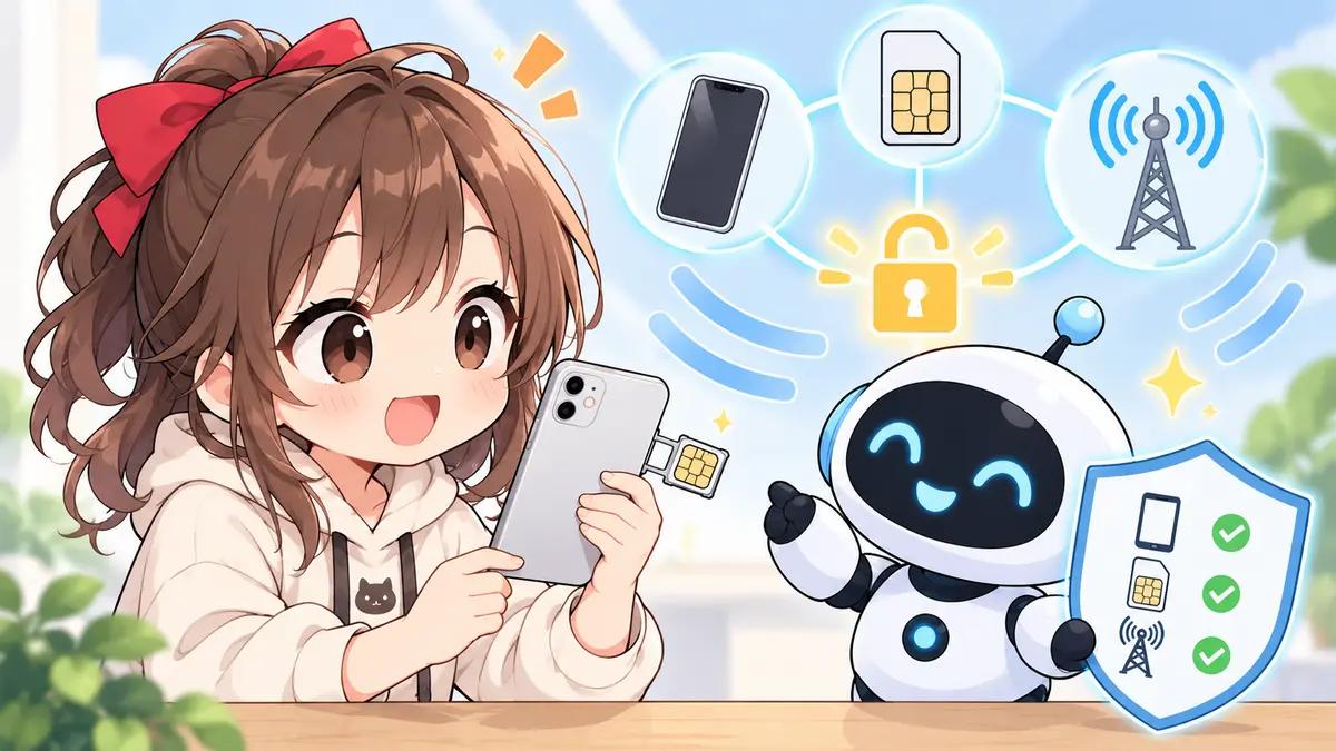 mnp iphone 安いについてワクちゃんとチャッピーが確認しているイラスト