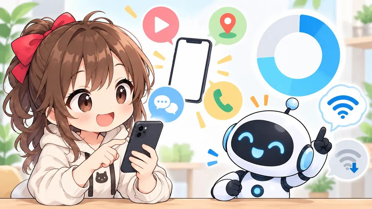 一人暮らし 通信 費 平均についてワクちゃんとチャッピーが確認しているイラスト