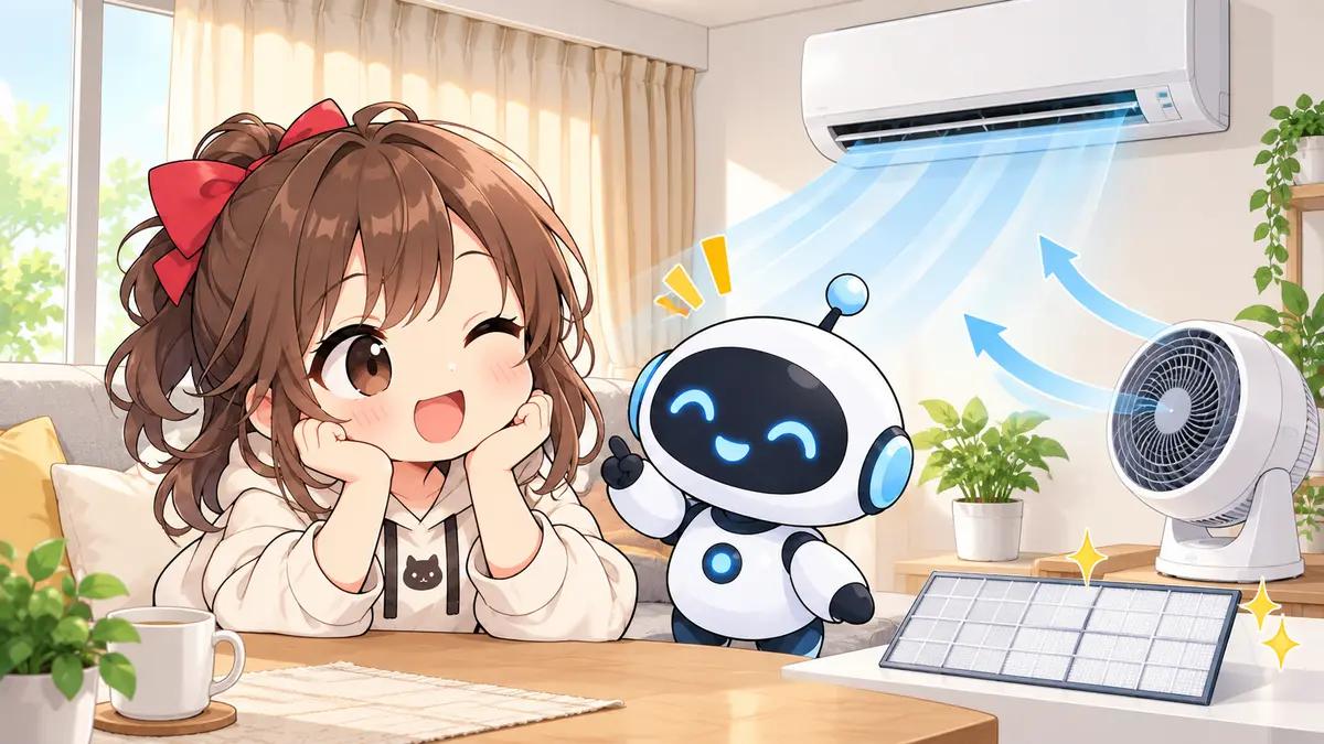 九州 電力 会社 おすすめについてワクちゃんとチャッピーが確認しているイラスト