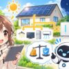 太陽 光 ずっと も セット プランについてワクちゃんとチャッピーが確認しているイラスト