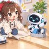 ペット ロボットについてワクちゃんとチャッピーが確認しているイラスト