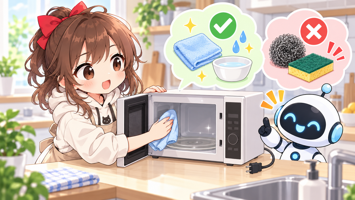 電子レンジ汚れを傷めずに行う方法｜準備・手順・乾かし方