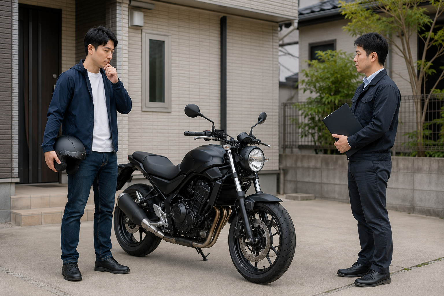 バイクの型式や状態を担当者に伝える場面